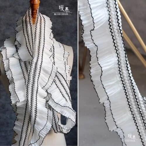 Lolita Stretch Wave Lace Trim White Double Layers DIY Ruffle Applique Collar Skirt Wedding Dress Decor Designer Accessories