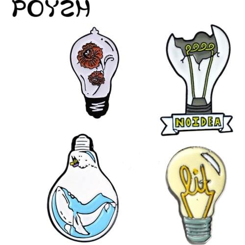 Bulb Enamel Brooch Lapel shirt pin Tungsten filament Rose Flower Whale ocean pattern Thomas Edison Jewelry gift for scientists