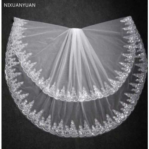 2021 Fashion Two Layer Bridal Veil White Ivory Tulle Wedding Veil with Comb Lace Edge Wedding Accessories Bridal Veils In Stock