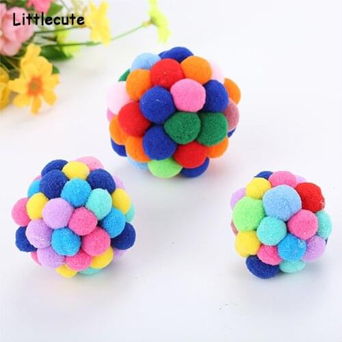 Pet Cat Toy Colorful Handmade Bells Cats Toys Bouncy Ball Built-In Catnip Playing Catnip Interactive Chew Toy Cat Supplies