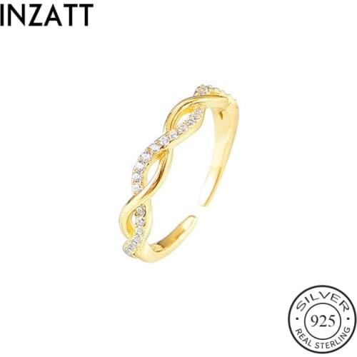 INZATT Real 925 Sterling Silver Zircon Wave Adjustable Ring For Fashion Woman Fine Jewelry Minimalist Cute Accessories Gift
