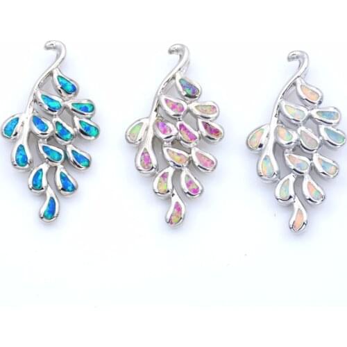 Graceful Peacock Opal Pendant Necklace with Elegant Wave Chain