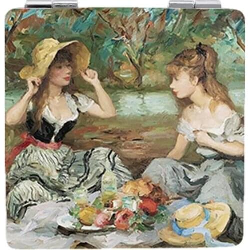 JWEIJIAO cute sisters Famous paintings Printing Portable mirror lovely fairy espejo de maquillaje Cartoon small mirrors ST92