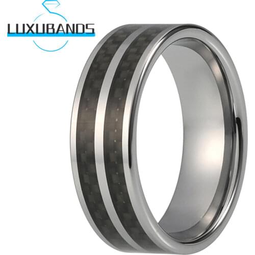 8MM Black Men Wemen Tungsten Wedding Band Blue Offset Line Brushed Finished Comfort Fit