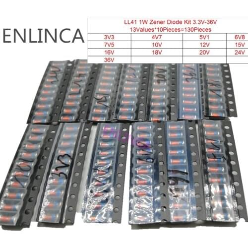 130pcs LL41 SMD Zener diode KIT 1W 3V3-36V 13 Values *10pcs= 130pcs ZM4728A ZM4732A ZM4733A ZM4737A ZM4740A ZM4742A