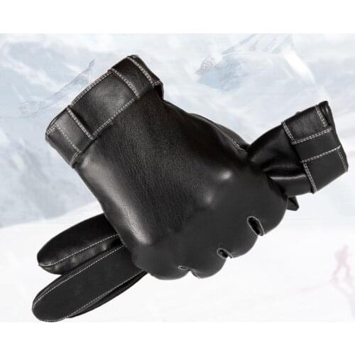Leather gloves mens winter Labor gloves velvet warm sheepskin gloves gift leather gloves