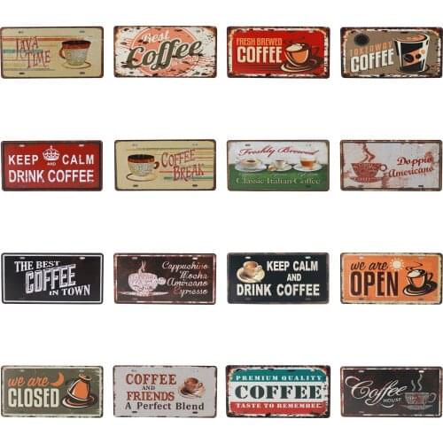 Keep Calm And Drink Coffee Metal Tin Signs We Are Open Best Coffee Metal Plate Club Plaque Iron Painting Man Cave Wall Stickers