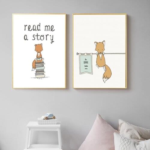 Cute Animal Fox Rabbit Nursery Wall Art Canvas Painting Bunny Nordic Posters And Prints Wall Pictures Baby Kids Room Decoration
