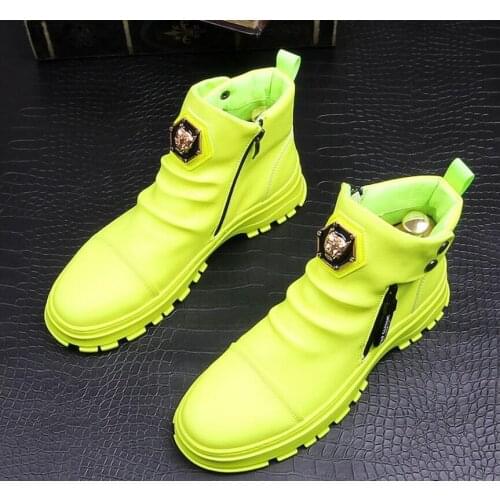 2021 Men Fashion Casual Ankle Boots Spring Autumn Punk Style Rivets Trend Shoes Male Leather High Top Hip Hop Sneakers white