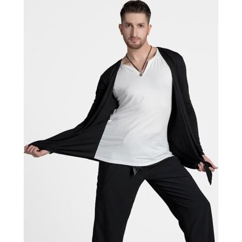 MenS Latin Dance Tops Training Clothes Fake Two Pieces Personalized Elastic Tops V-Neck Leisure Modern Dance Clothing BI423