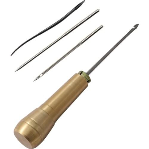 Awl Hand Stitch Sewing Shoes Repair Tool Sets For Handmade Taper Leathercraft 5 Pieces Copper Cone Handle Canvas Leather
