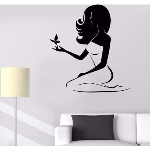 Wall Sticker Beauty Woman Spa Salon Wall Decal Butterfly Style Stickers Beauty Salon Decoration Spa Shop Vinyl Wallpaper AY564