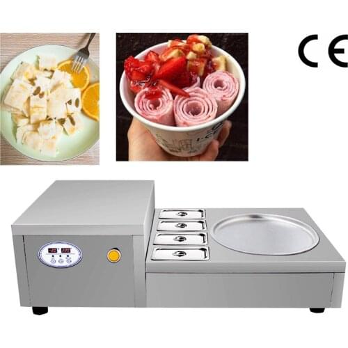 Stainless Steel Single Pan Fried Ice Cream Machine with 4 Topping Tanks Thailand Commercial Ice Cream Roll Maker
