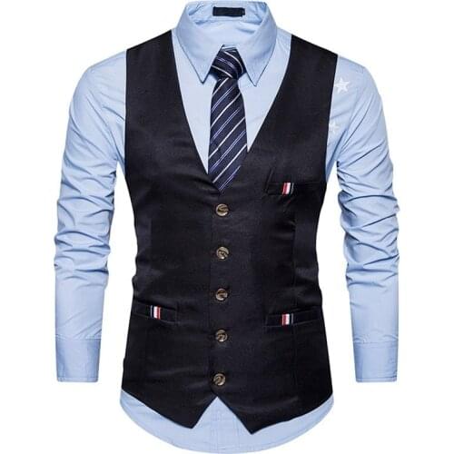 2020 New England Style Dress Vest Men Slim Fitness Casual Single Breasted Formal Suit Vest Blue White Sleeveless Jacket Male