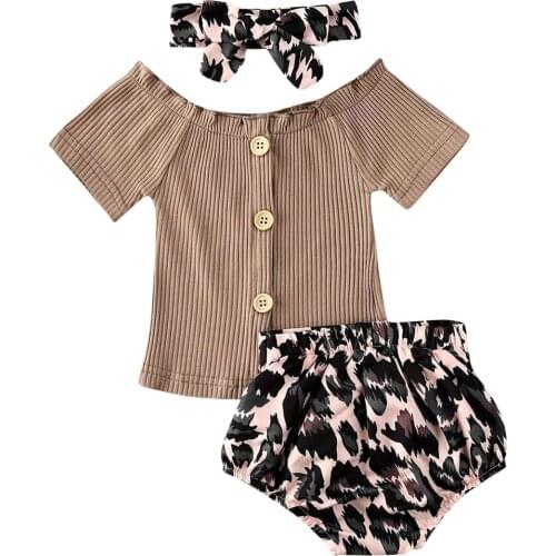 New 3PCS Toddler Baby Girl Summer Leopard Clothes Tops T-Shirt+ Shorts Pants Outfits Leopard Shorts Outfits Set Clothing