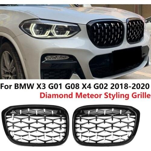 New Diamond Grills Meteor Style Replace Grille Car Front Bumper Grill For-BMW X3 X4 G01 G08 G02 2017-2020 Black+Silver