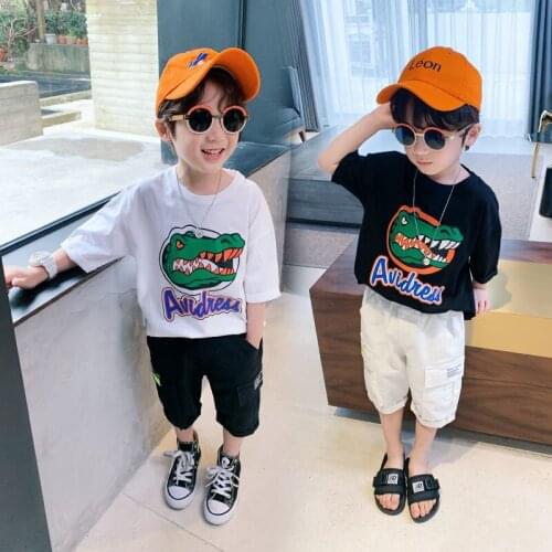 Boys Clothes Summer Baby Boy Cotton Fashion Printed Tshirt New Dinosaur Short Sleeve Tops Children Clothing Tees