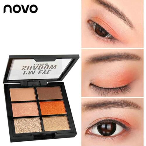 NOVO 6 Kleuren Matte Oogschaduw palette Glitter Shimmer Pigment Eye Shadow Palette Waterproof Cosmetic Makeup