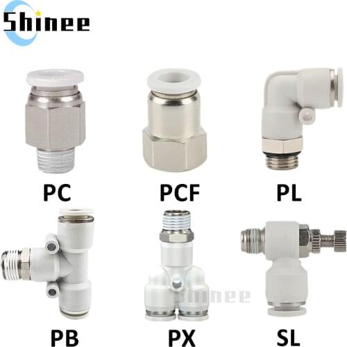 Pneumatic Connector White Plastic Hose Fitting Male Thread PC/PCF/PB/PL/PX/SL Air Pipe Quick Fittings 12/10/8/6/4mm 1/4 1/2 1/8"