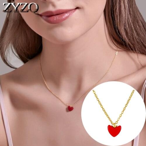 ZYZQ Simple Red Love Necklace Wild Fashion Heart Pendant Sweater Chain Girlfriend Accessories