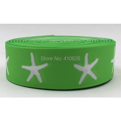 Q&N Ribbon Wholesale/OEM 38mm 22mm Beautiful Green And Yellow Star Fish Printed Grosgrain Ribbon 50yds/roll Free Shipping
