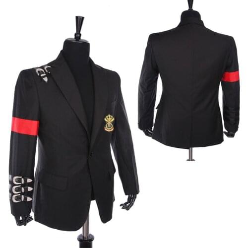Rare Classic MJ Michael Jackson BAD Punk Black Casual Buckle Jacket Informal Buckle Badge Suit Blazer