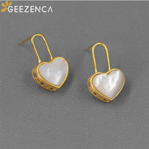 GEEZENCA 925 Sterling Silver White Shell Heart Shape Stud Earrings For Women Original Design Simple Elegant Earring Girls Gift