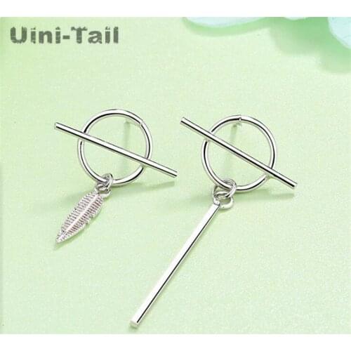 Uini-Tail hot sale new 925 sterling silver tassel feather earrings simple fresh temperament geometric asymmetric earrings ED688