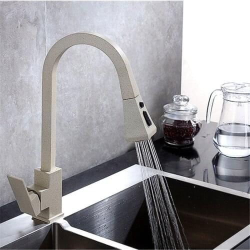 LIUYUE Kitchen Faucets Black Brass 360 Rotate Pull Out Kitchen Faucet Button Switch Two Exit Modes Spout Water Mixer Sink Taps