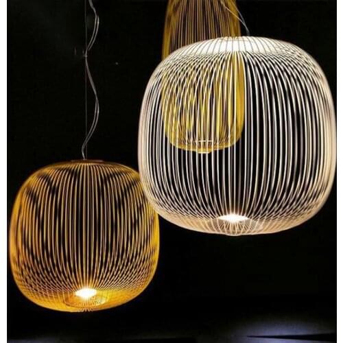 Modern Iron Line Lantern Pendant Lamp Suspension Simple White Gold Bar Handing Light New For Living Room Bar Kitchen Lights B023