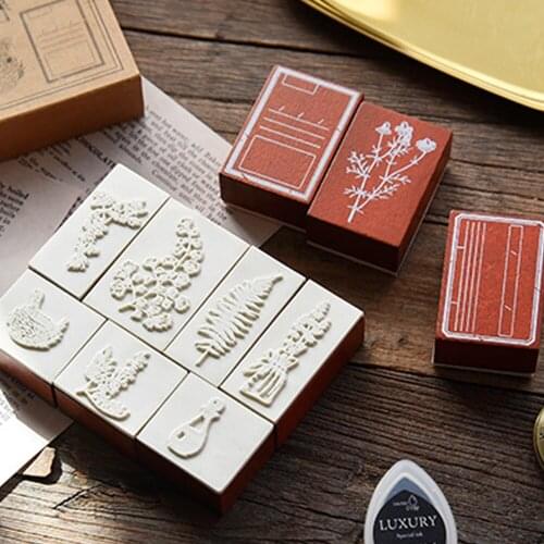 Handbook Seal Vintage Plant Tree Wooden Rubber Stamps Set Diy Rubber Stamp For Hand Ledger Scrapbooking Flower Pattern Decor