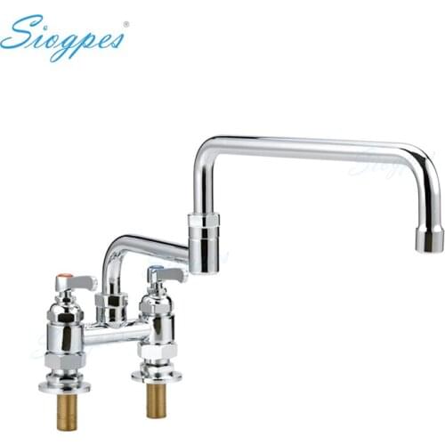 Heavy Duty 4" Double Handle Double Holes Deck Mount Kitchen Sink Faucet with Swivel Joint Nozzle