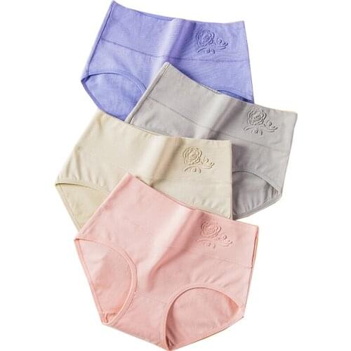 ZJX 4Pieces High Waist Panties Women Breathable Cotton Underwear Slimming Seamless Soft Briefs Sexy Girls Lingerie Size XXL