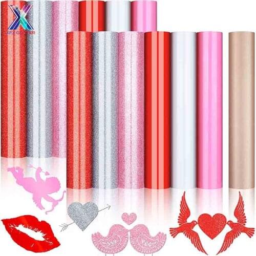 XFX HTV 12 Sheets Glitter HTV Heat Transfer Vinyl for Shirts Fabric Craft 12x10 In Glitter Iron on Vinyl PU Cricut Vinyl Sticker