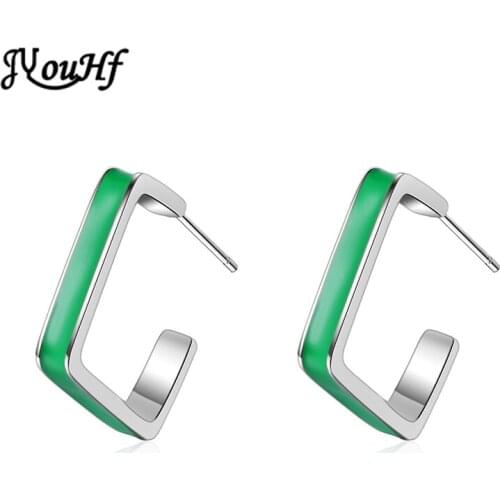 JYouHF 2020 New Fashion 925 Sterling Silver Stud Earrings for Women Simple Style Green Geometric Square Earring Party Jewelry