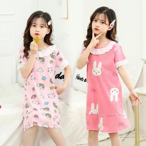 Girls Nightgowns Cotton Kids Pajamas Dress Sleeping Night Wear Dresses for Daughter & Mom Mamas Children Summer Sleepwear Lace