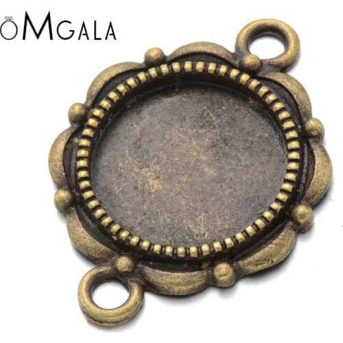 10pcs/lot 14mm Double Hole Blank Settings Cabochons Bases Bezel Trays Fit Cabochon Cameo DIY Necklace Bracelet Jewelry Connector
