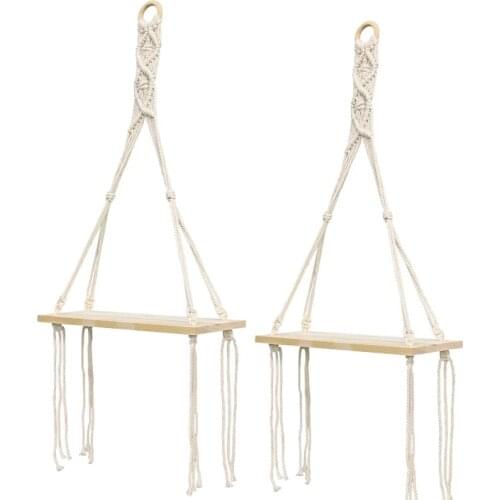 2Pcs Macrame Wall Hanging Floating Shelves,Wood Storage Tapestry Shelf Bohemian Living Room Bathroom Bedroom Decor Gifts