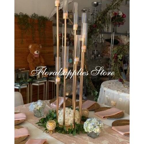 2PCS Latest wedding decoration metal gold silver candelabra 8 head candle holders table centerpieces