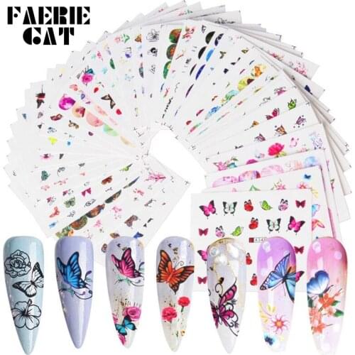 48Pcs 3D Butterflies Series Flowers Bush Nail Art Design Water Transfer Sliders Decals for Nail Sticker DIY Tips Decoration Tool