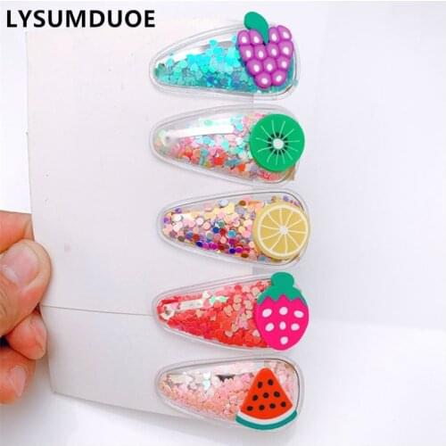 5Pcs/Set Girls Hair Accessories Cartoon Fruit Hair Clips PVC Handmade Snap Hairclip Korean Cute Headdress Hair Clips for Kids