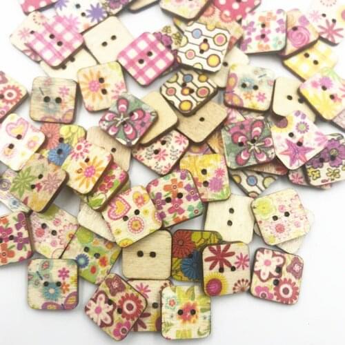 50Pcs Mixed Wood Square Sewing Buttons For Kids Clothes Scrapbooking Decorative Botones Handicraft DIY Accessories WB722