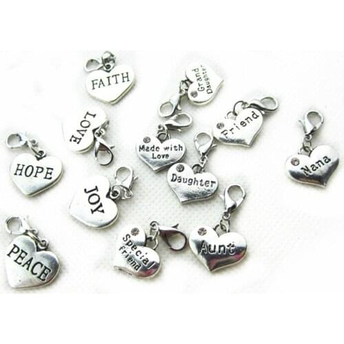 50pcs/lot Mix Random Hearts Charm Dangle Charms Lobster Clasp Charms Diy Jewelry Accessory For Bracelets Floating Hanging Charms