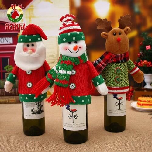 Christmas Decorations Holiday Supplies Christmas Red Wine Bottle Set Santa Snowman Champagne Bottle Set AA024