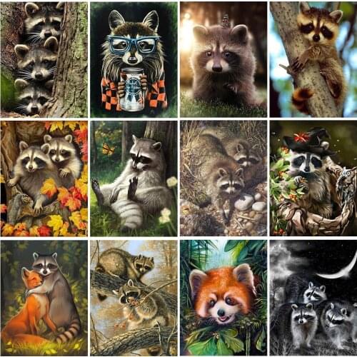 DIY 5D Diamond Painting Raccoon Cross Stitch Kit Full Drill Square Diamond Embroidery Mosaic Animal Picture Of Rhinestones Decor