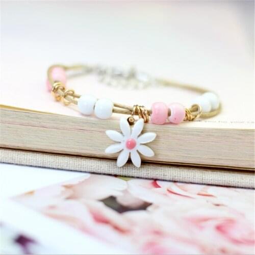 Ancients Handmade Adjustable Ceramic Beads Charm Gift Womens Porcelain Beads Rope Flower Bracelet Fashion Jewelry