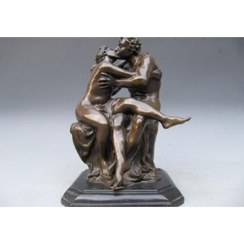 150401 S0948 Western Two Nude Couple Kissing Bronze Art Statue Sculpture