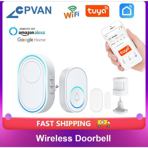 CPVAN Intelligent Wireless Doorbell 58 Ring Songs Smart Door Bell Chime EU UK US Plug TUYA APP Wifi Doorbell Alarm System