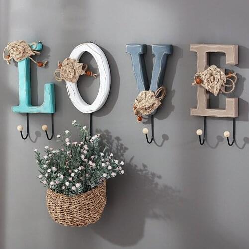 Retro wooden letter hook decoration creative entrance clothes hooks porch bedroom key storage wall decoration