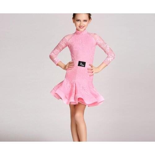 Girls Kids Latin Dress Black White Latin Tango Rumba Club Dance Wear Children Latin Dance Competition Costumes1028